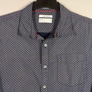 Cactus Man Cotton Slim Fit Long Sleeve Blue Geometric Shirt Men's Large Cooling